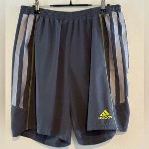 Adidas Men's Gray Shorts with Neon Green Logo Large